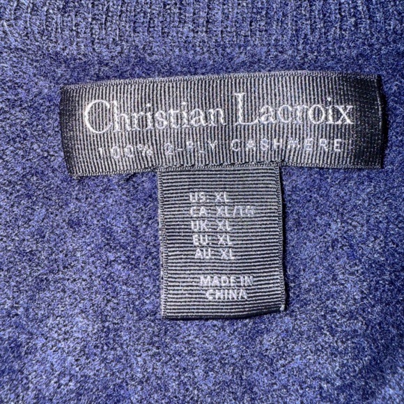 Christian Lacroix | Men's Cashmere 1/4 Zip Sweater in Navy Blue | Size XL - Picture 2 of 6